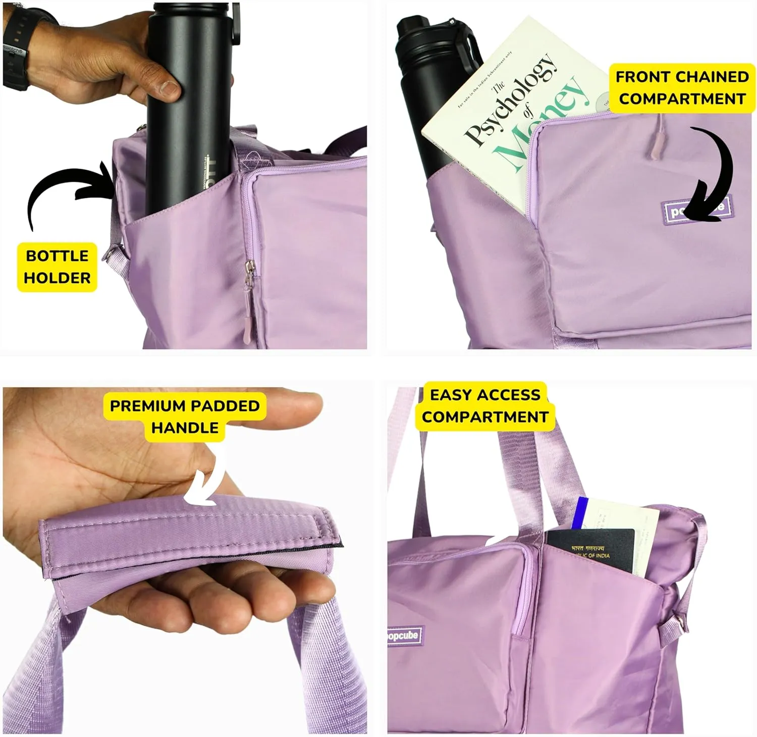 Premium Rolling Duffle Bag with Wheels, Expandable Foldable Duffle Bag with pockets for Water bottle with Wheels carrying pouch & Handle for Travel,Rolling Luggage bag with Front Pouch. (Purple, 55L)