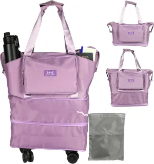 Premium Rolling Duffle Bag with Wheels, Expandable Foldable Duffle Bag with pockets for Water bottle with Wheels carrying pouch & Handle for Travel,Rolling Luggage bag with Front Pouch. (Purple, 55L)