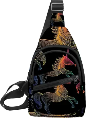 Rainbow Unicorn Chest Bag Daypack Crossbody for Travel Sport Running Hiking