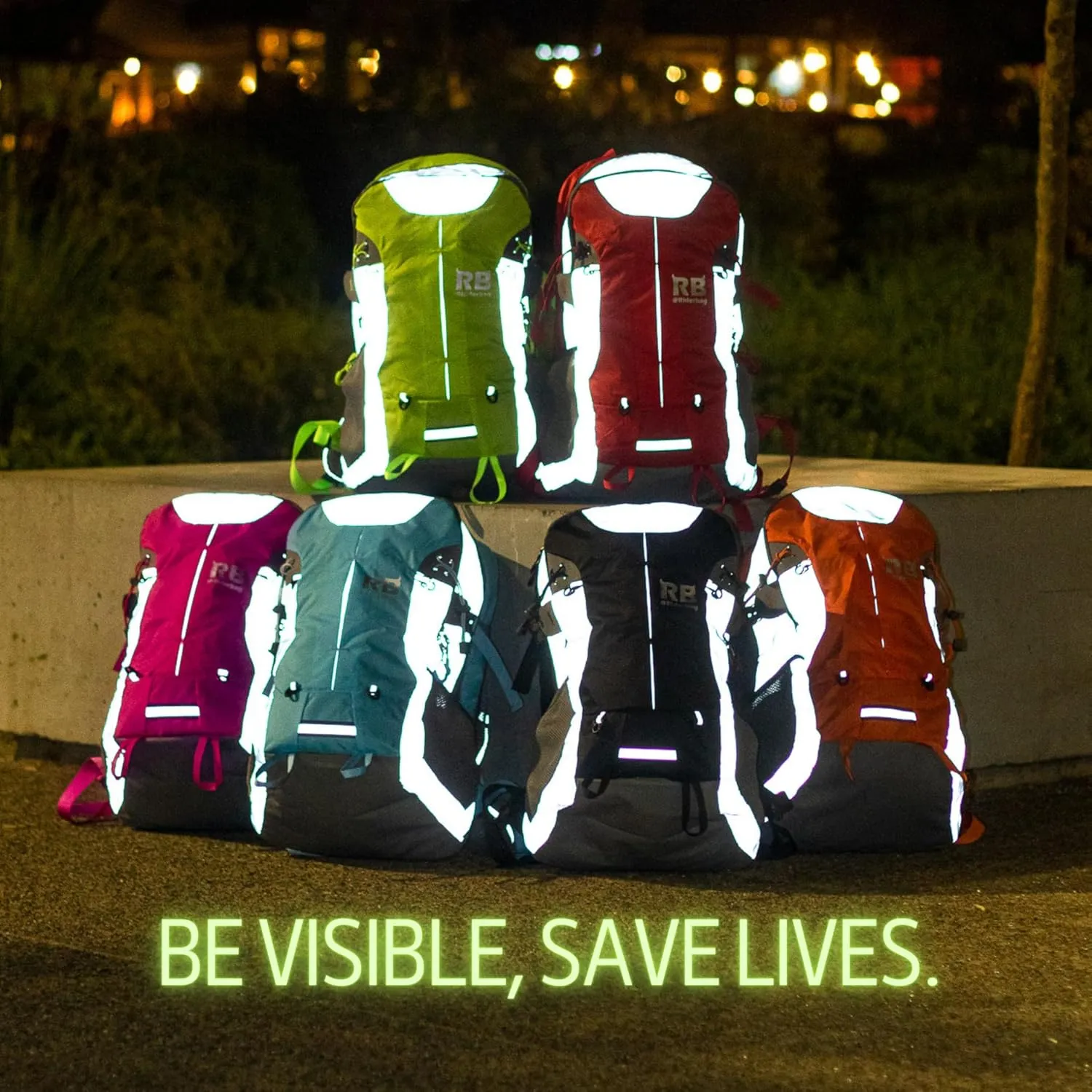 Reflective Motorcycle Backpack  Lightweight Hi Viz Riding Gear with Helmet Holder, Laptop pocket, Ventilated Back, Cycling, Hiking, Sport & Commuter Daypack (green backpack)