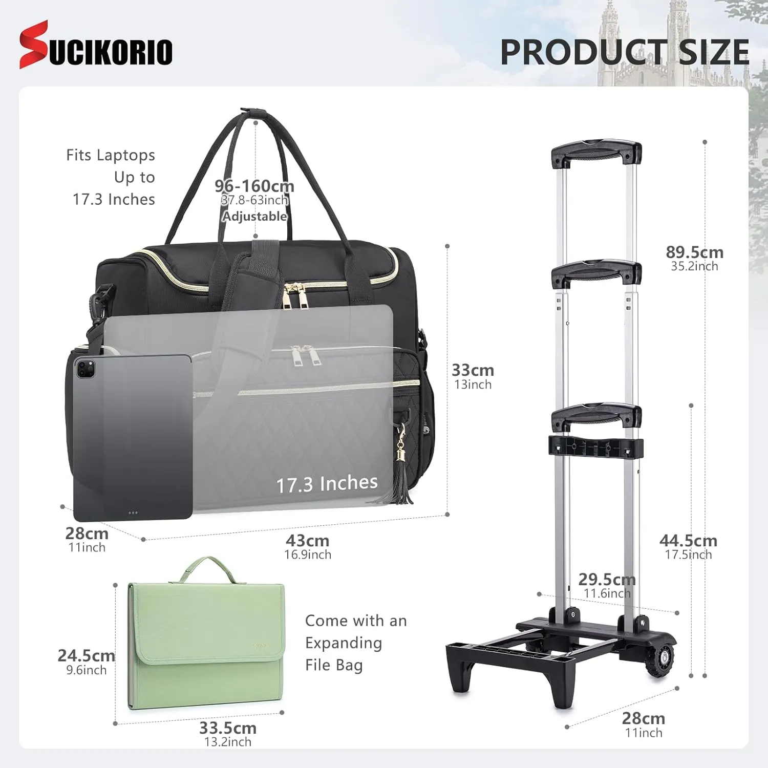 Rolling Laptop Bag 17.3 Inch 3 IN 1 Rolling Briefcase for Women Waterproof Teacher Tote Bag With Wheels