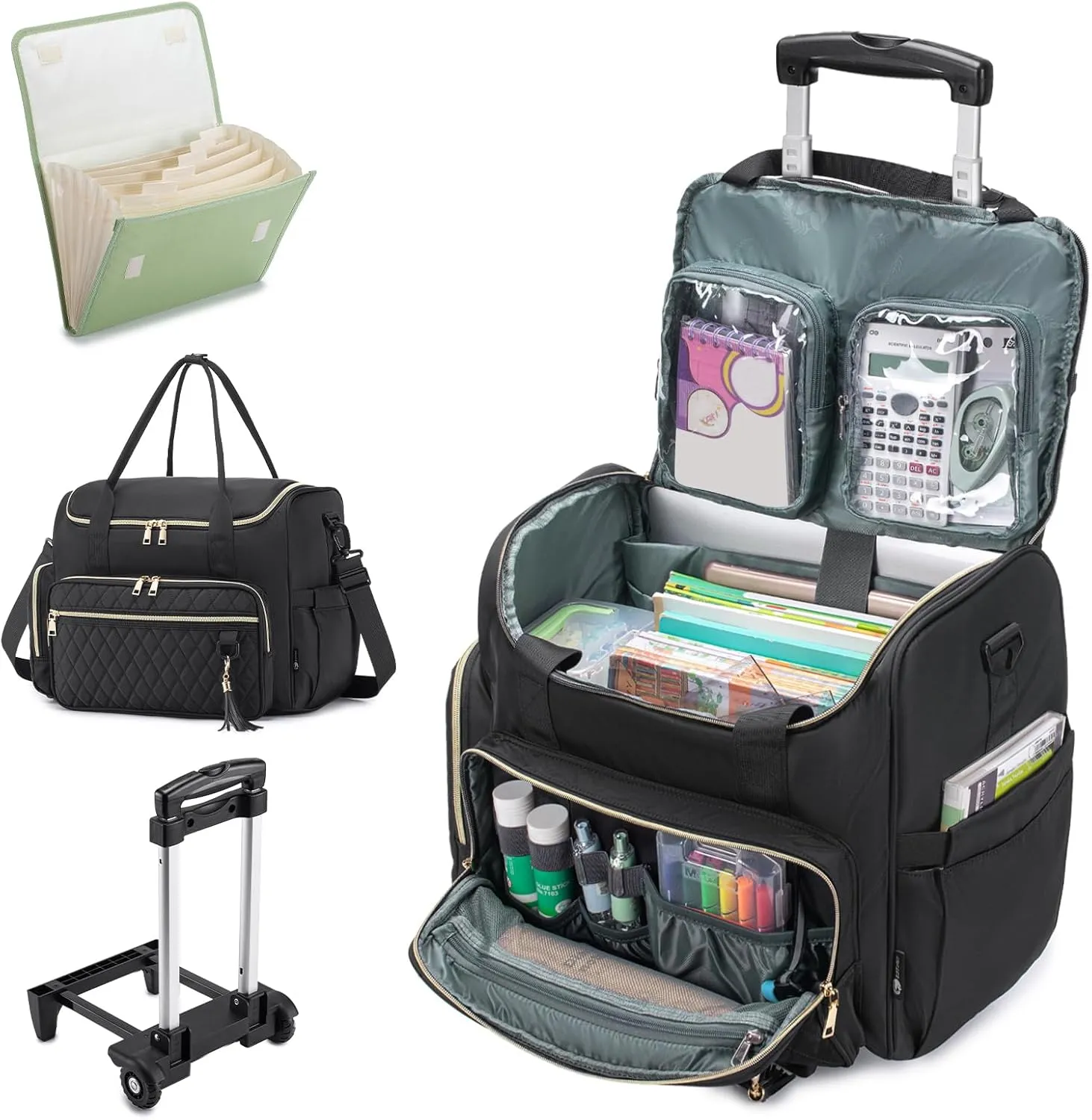 Rolling Laptop Bag 17.3 Inch 3 IN 1 Rolling Briefcase for Women Waterproof Teacher Tote Bag With Wheels