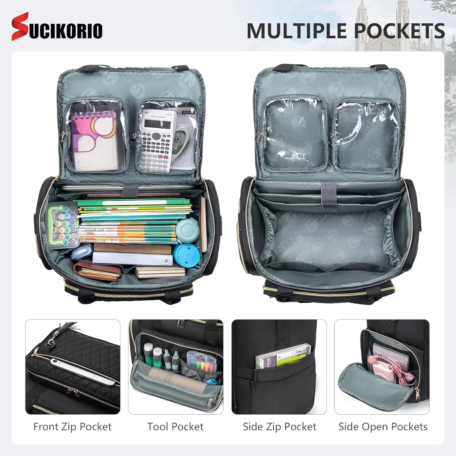 Rolling Laptop Bag 17.3 Inch 3 IN 1 Rolling Briefcase for Women Waterproof Teacher Tote Bag With Wheels