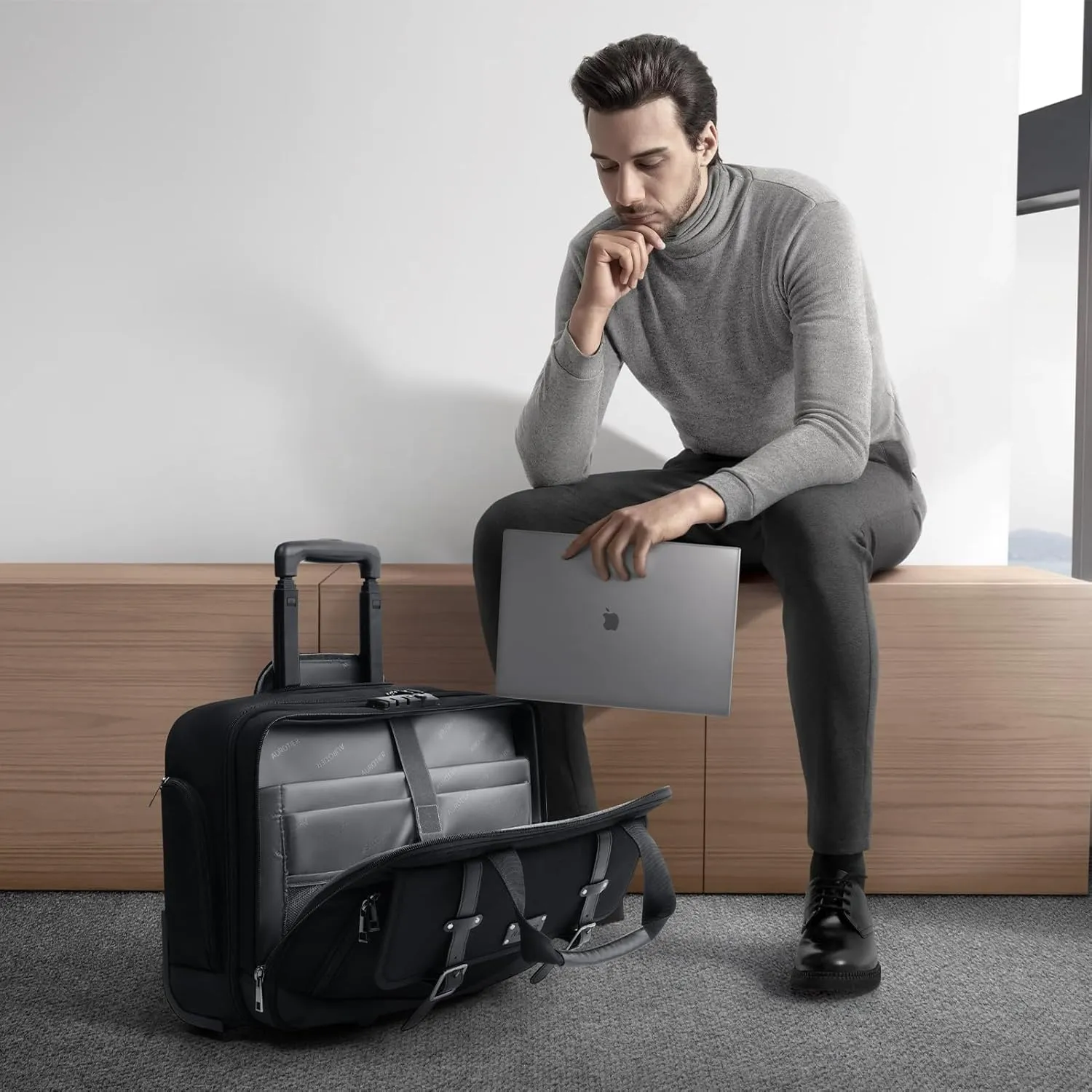 Rolling Laptop Bag, Briefcase for Men and Women, 17 Inch Computer Bag with Wheels Underseat Carry on Luggage, Laptop Briefcase Case for Work, Travel, College Teacher, Mobile Office Bag, Black