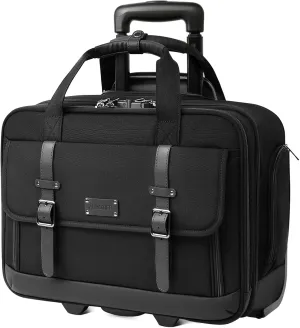 Rolling Laptop Bag, Briefcase for Men and Women, 17 Inch Computer Bag with Wheels Underseat Carry on Luggage, Laptop Briefcase Case for Work, Travel, College Teacher, Mobile Office Bag, Black