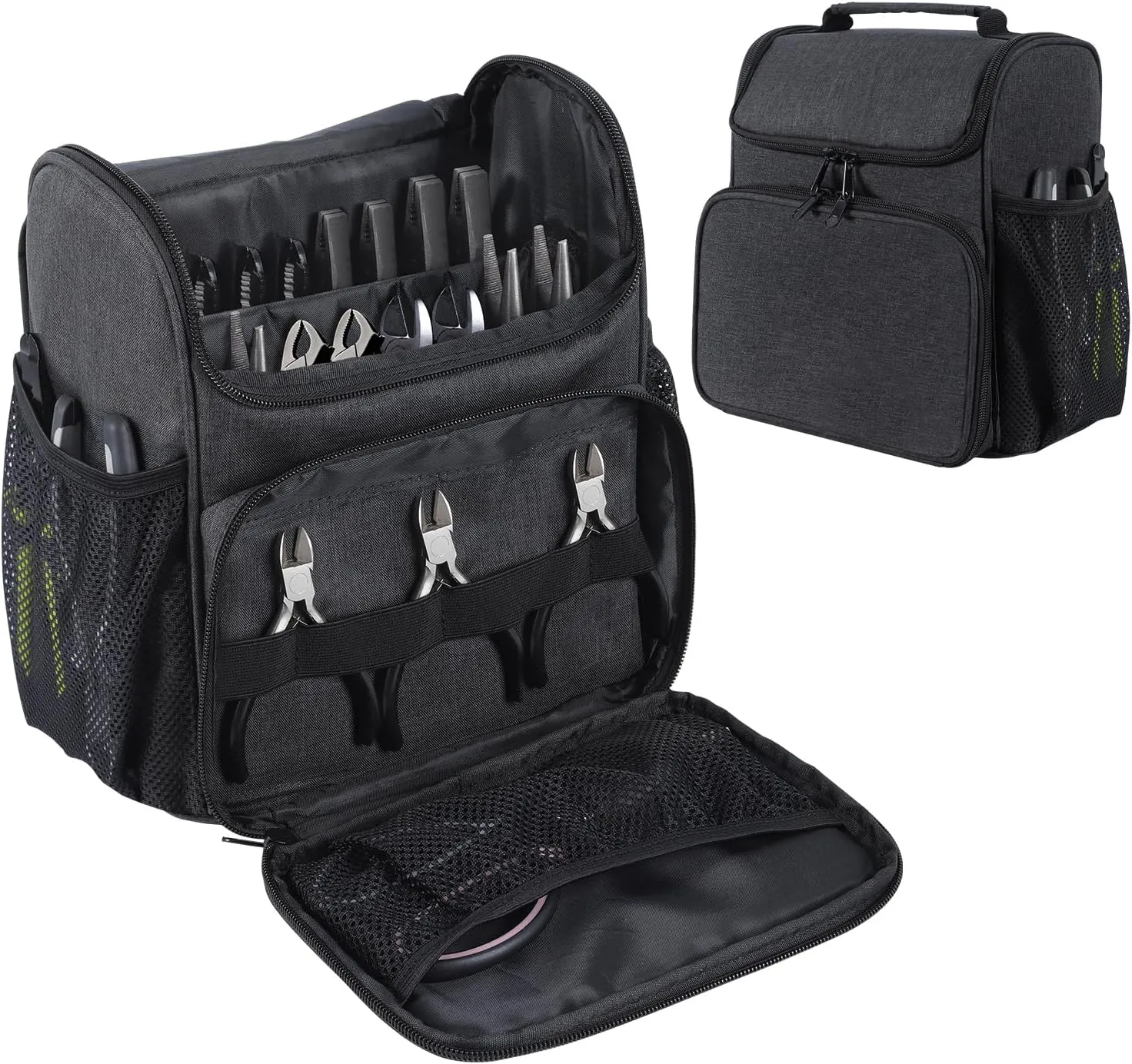 Rsobl Pliers Organizer Pliers Tool Bag Pliers Holder with Handle Electrician Tool Storage Bag Organizer with Wide Mouth Multi-Pockets Pliers Organizer for Men Electrician Mechanic Plumber, Bag Only