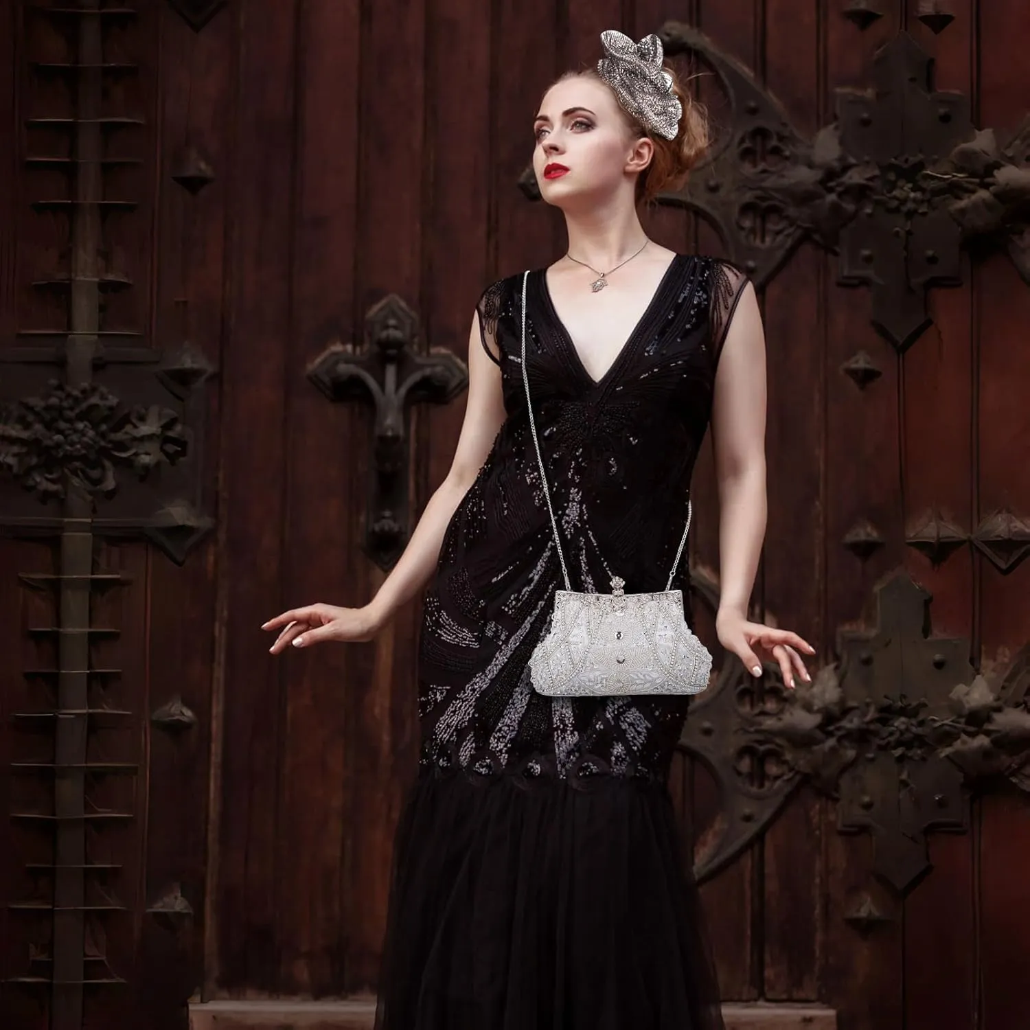 Selighting 1920s Vintage Beaded Clutch Evening Bags for Women Formal Bridal Wedding Clutch Purse Prom Cocktail Party Handbags