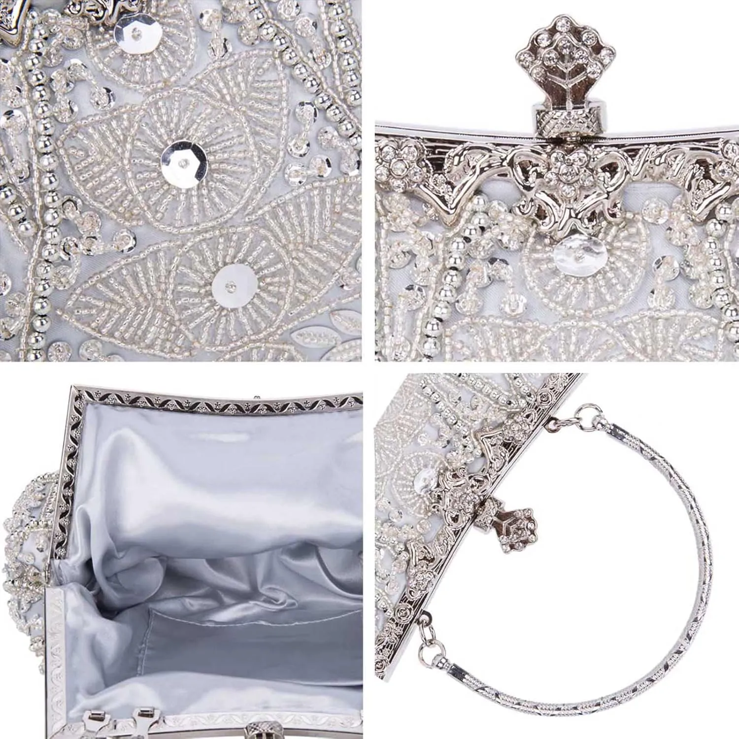 Selighting 1920s Vintage Beaded Clutch Evening Bags for Women Formal Bridal Wedding Clutch Purse Prom Cocktail Party Handbags