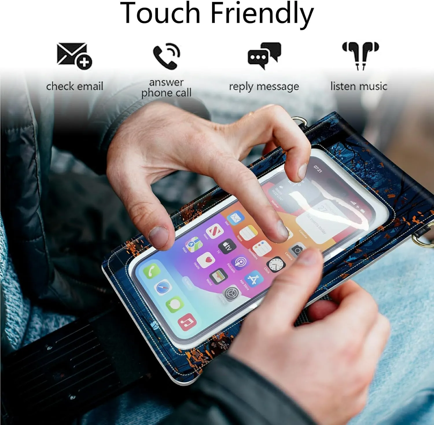 Small Crossbody Bag Cell Phone Purse for Women Men, Maple Moonlight Rabbit Touch Screen Phone Bag PU Leather Mini Adjustable Strap Bag Double Pockets Wallet Case for All Smartphones