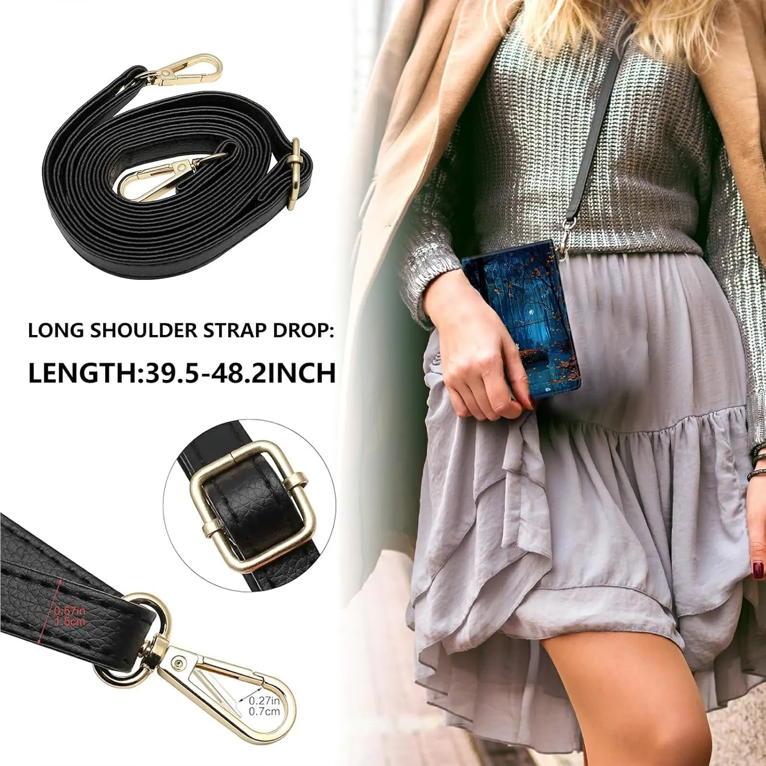 Small Crossbody Bag Cell Phone Purse for Women Men, Maple Moonlight Rabbit Touch Screen Phone Bag PU Leather Mini Adjustable Strap Bag Double Pockets Wallet Case for All Smartphones