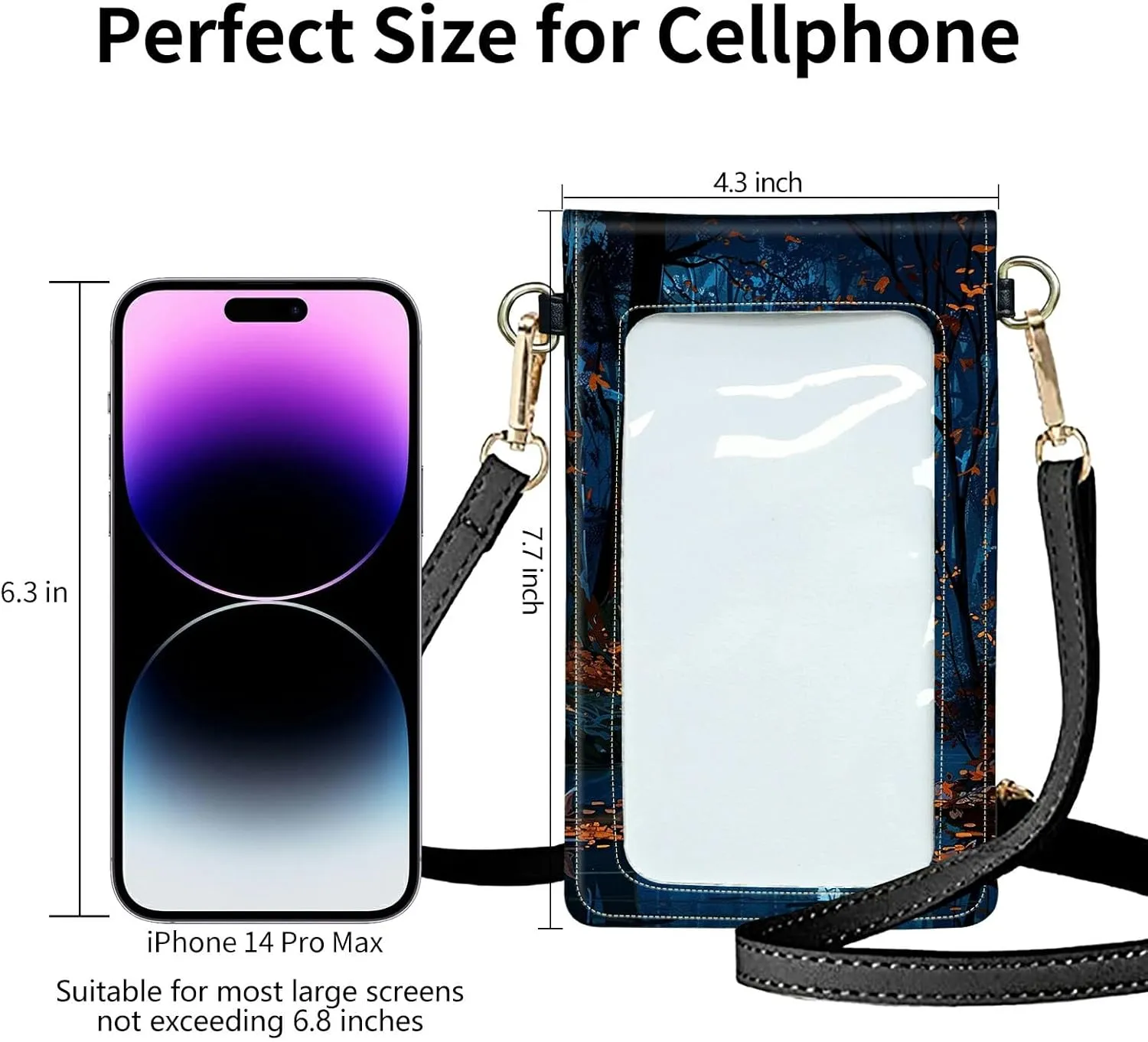 Small Crossbody Bag Cell Phone Purse for Women Men, Maple Moonlight Rabbit Touch Screen Phone Bag PU Leather Mini Adjustable Strap Bag Double Pockets Wallet Case for All Smartphones