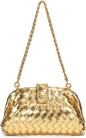 Small Metallic Glossy PU Leather Shoulder Bag Clutch Handbags for Women Fashion Chain Ladies Purse