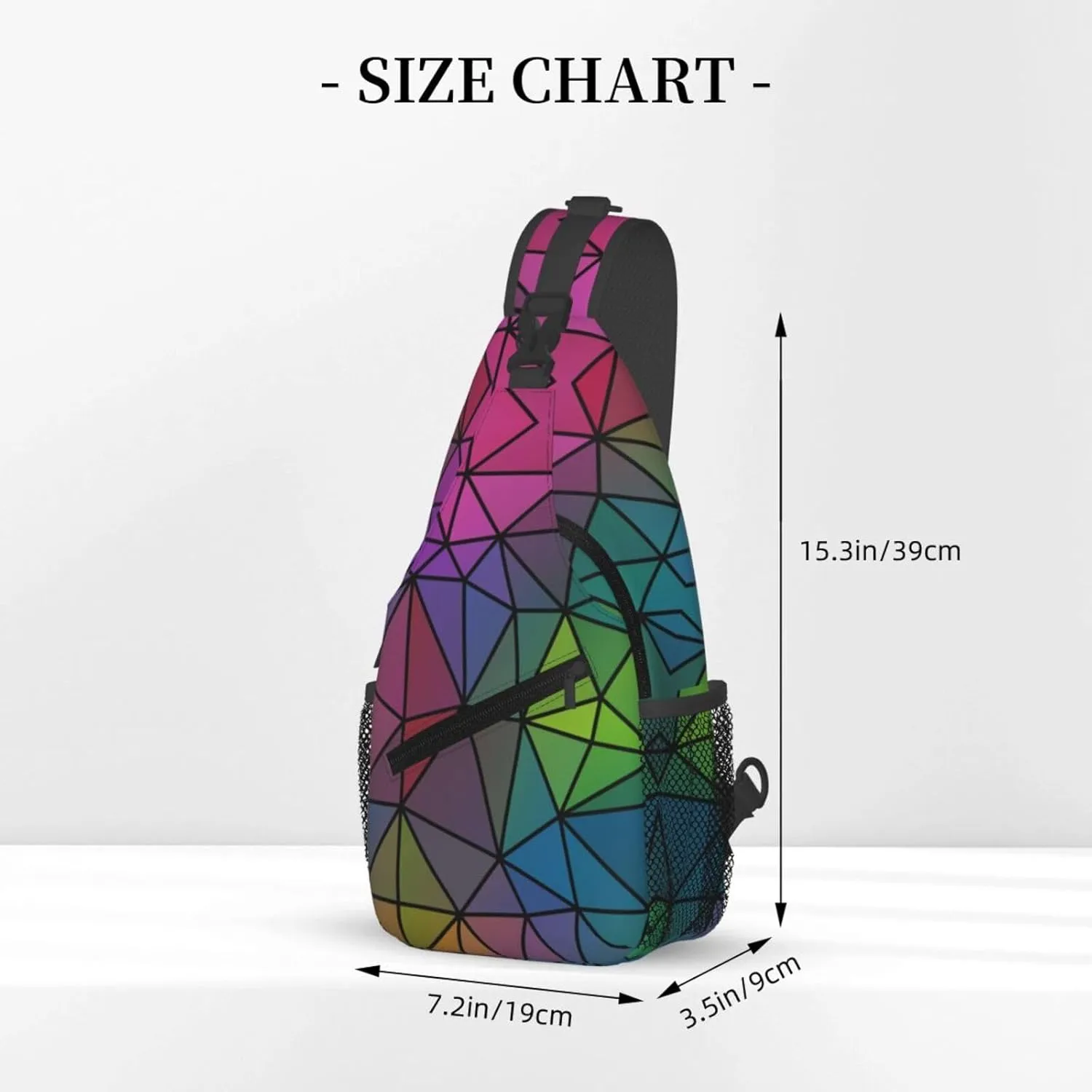 Small Sling Bags For Men Women Unisex Lightweight,Rainbow Geometric Mosaic Crystal Shoulder Backpack Small Crossbody Chest Sling Travel Hiking Walking Cycling Casual Daypack with Adjustable Strap