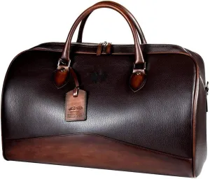 Spernanzoni Luxe Italian Leather Boston Cabin Duffel Bag Black/Antique Espresso