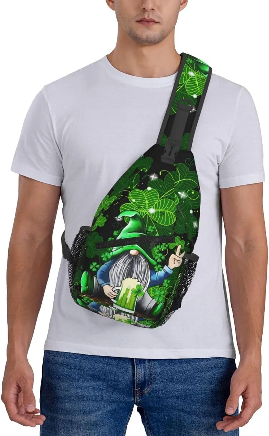 St Patrick'S Day Gnome Crossbody Sling Backpack For Women Men, Fashion Adjustable Lucky Clover Chest Bag Green Shoulder Bag Sling Bag For Sport Travel Hiking Daypack