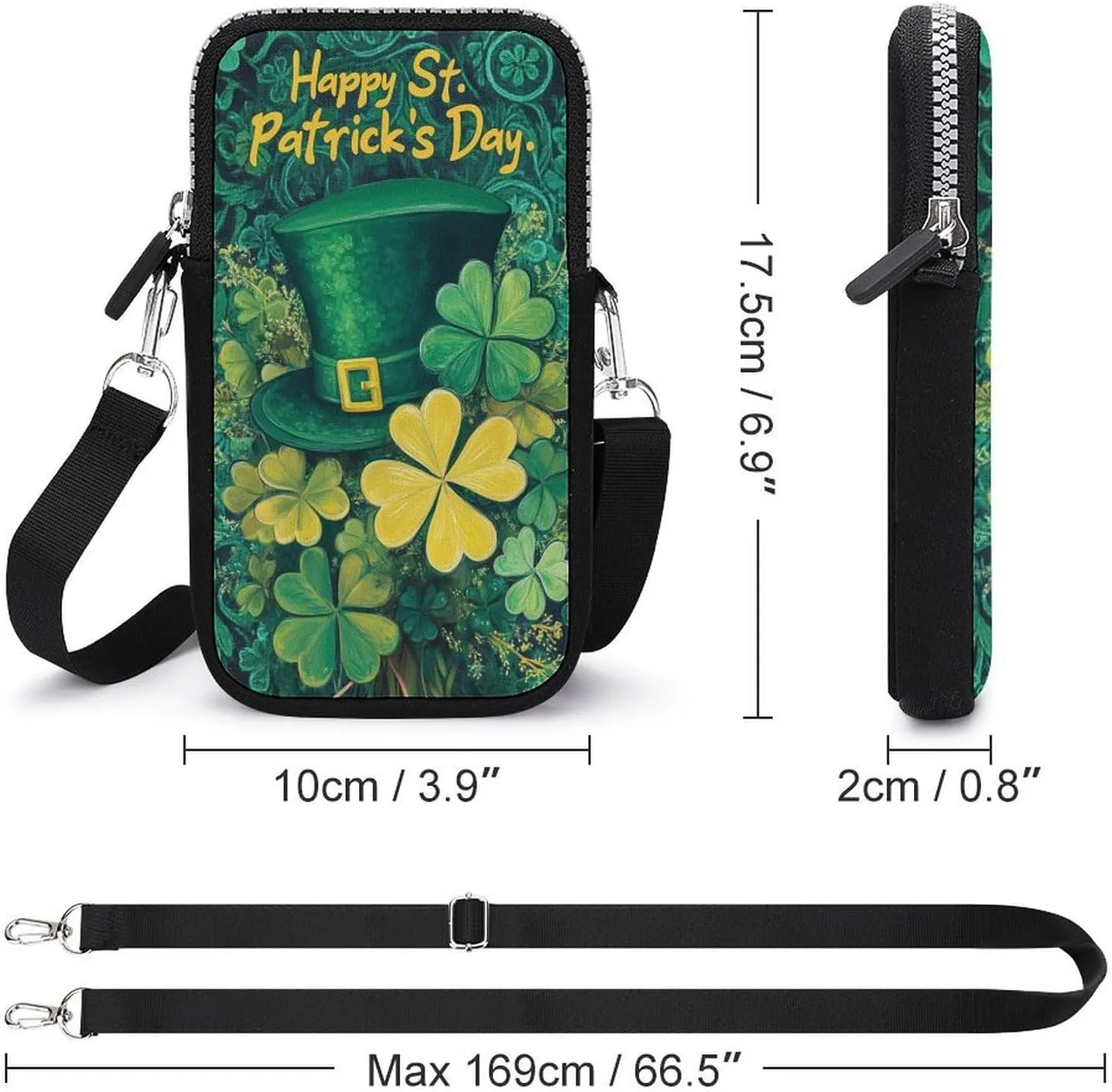 St. Patricks Day Green Bow with Shamrock Crossbody Mobile Phone Bag Smartphone Bag With Adjustable Strap