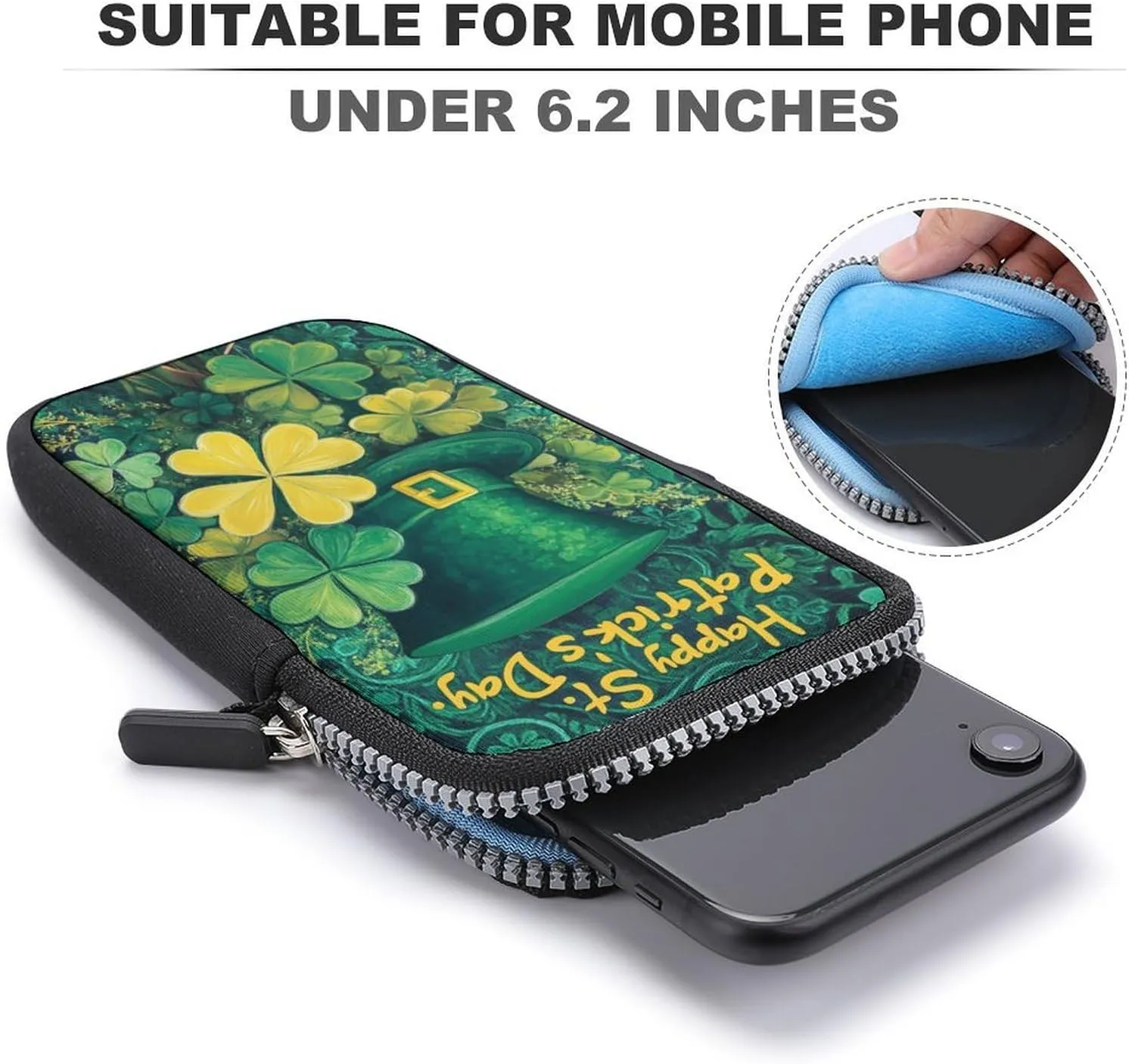 St. Patricks Day Green Bow with Shamrock Crossbody Mobile Phone Bag Smartphone Bag With Adjustable Strap