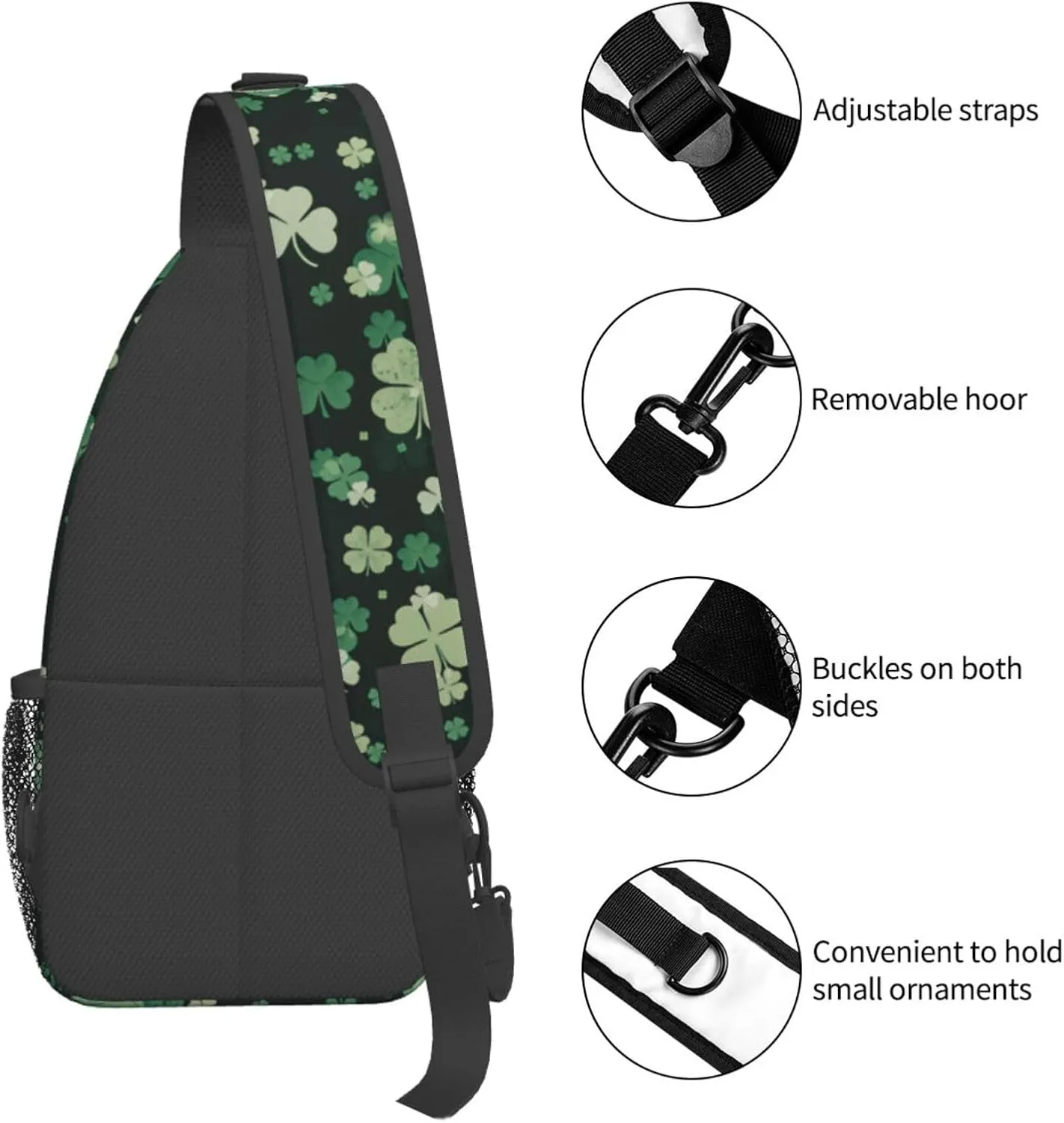 St Patricks Day Shamrock Crossbody Sling Backpack For Women Men, Fashion Adjustable Lucky Clover Chest Bag Green Shoulder Bag Sling Bag For Sport Travel Hiking Daypack