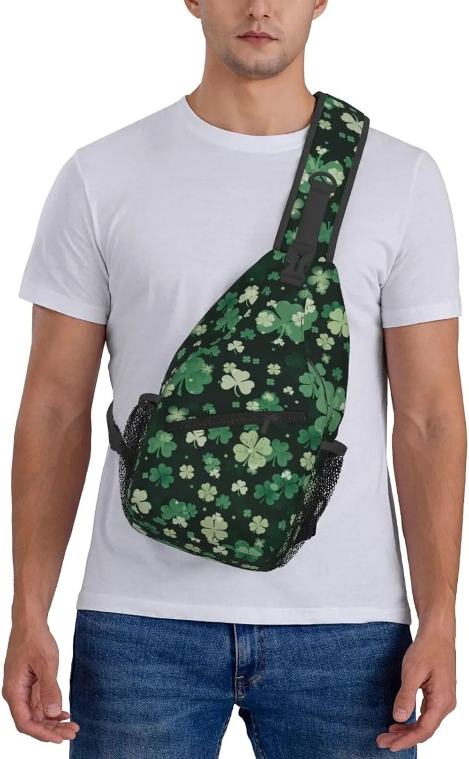 St Patricks Day Shamrock Crossbody Sling Backpack For Women Men, Fashion Adjustable Lucky Clover Chest Bag Green Shoulder Bag Sling Bag For Sport Travel Hiking Daypack