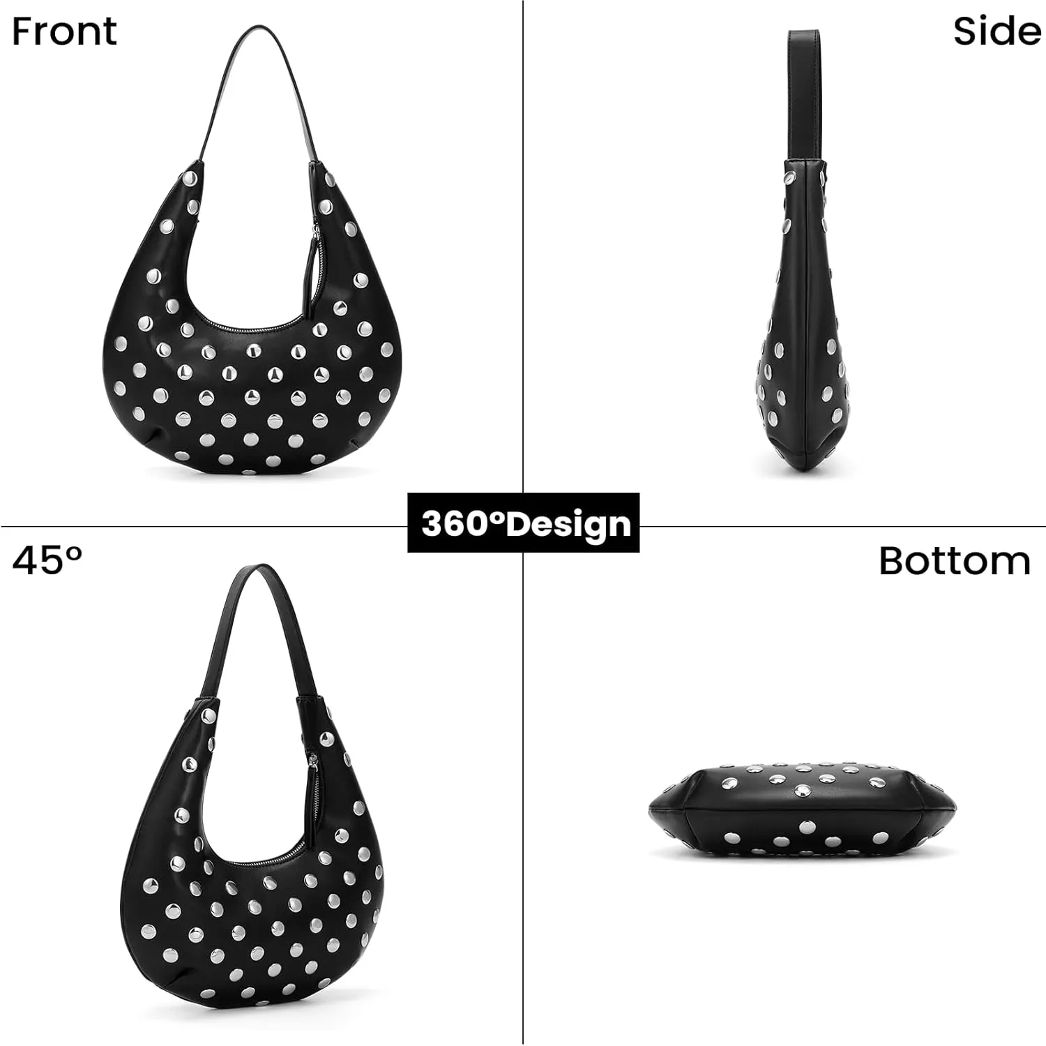 Studded Purse Y2k Bag Small Shoulder Bags for Women Trendy Crescent Studded Handbag Hobo Underarm Bag