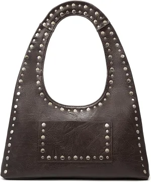 Studded Purses for Women Vintage Hobo Bag Vegan Leather Punk Y2K Purse for Women Crescent Shoulder Bag