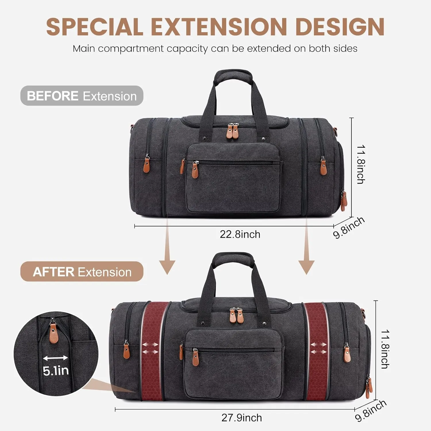 Sucipi Canvas Duffle Bag for Travel Overnight Carry on Bag with Shoe Compartment Weekender Duffel Bag with Toiletry Bag for Airplanes,Dark Grey