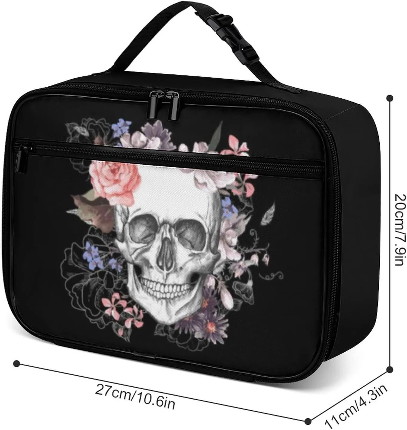 Sugar Skull Flower Reusable Lunch Box Insulated Lunch Bag Cooler Bag Lunchbox Meal Food Container Tote Bag for Women Kids Girls Boy School Camping Hiking Picnic Beach Travel