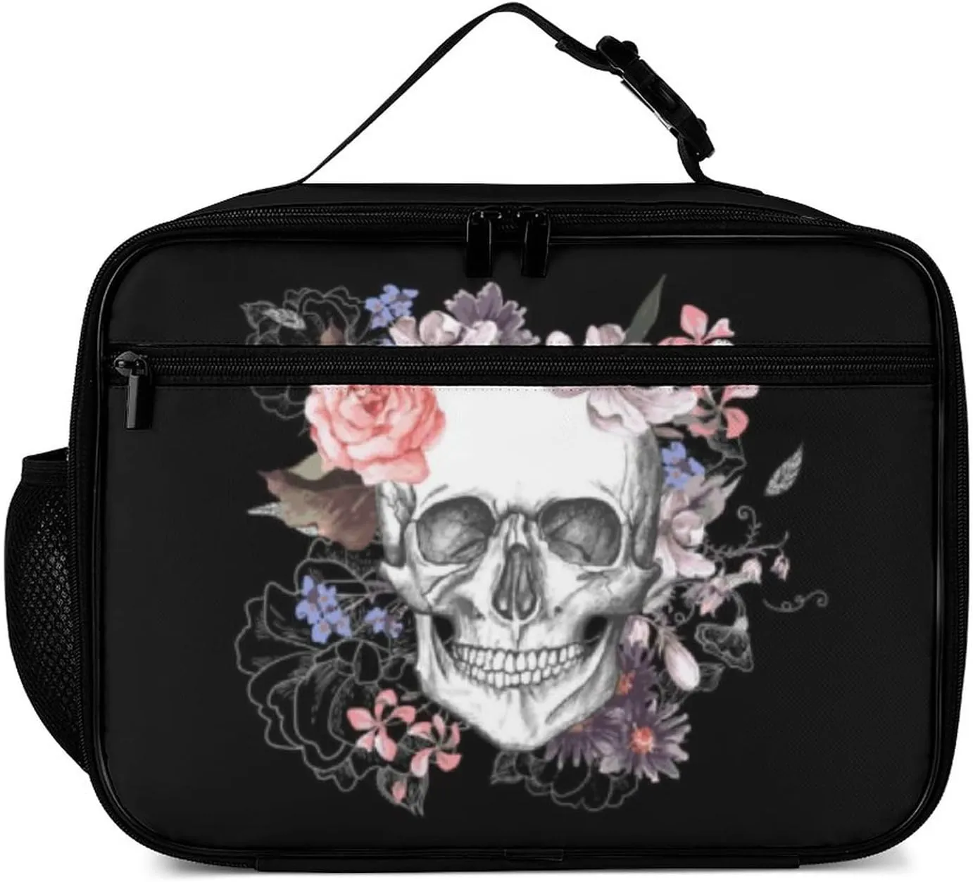 Sugar Skull Flower Reusable Lunch Box Insulated Lunch Bag Cooler Bag Lunchbox Meal Food Container Tote Bag for Women Kids Girls Boy School Camping Hiking Picnic Beach Travel
