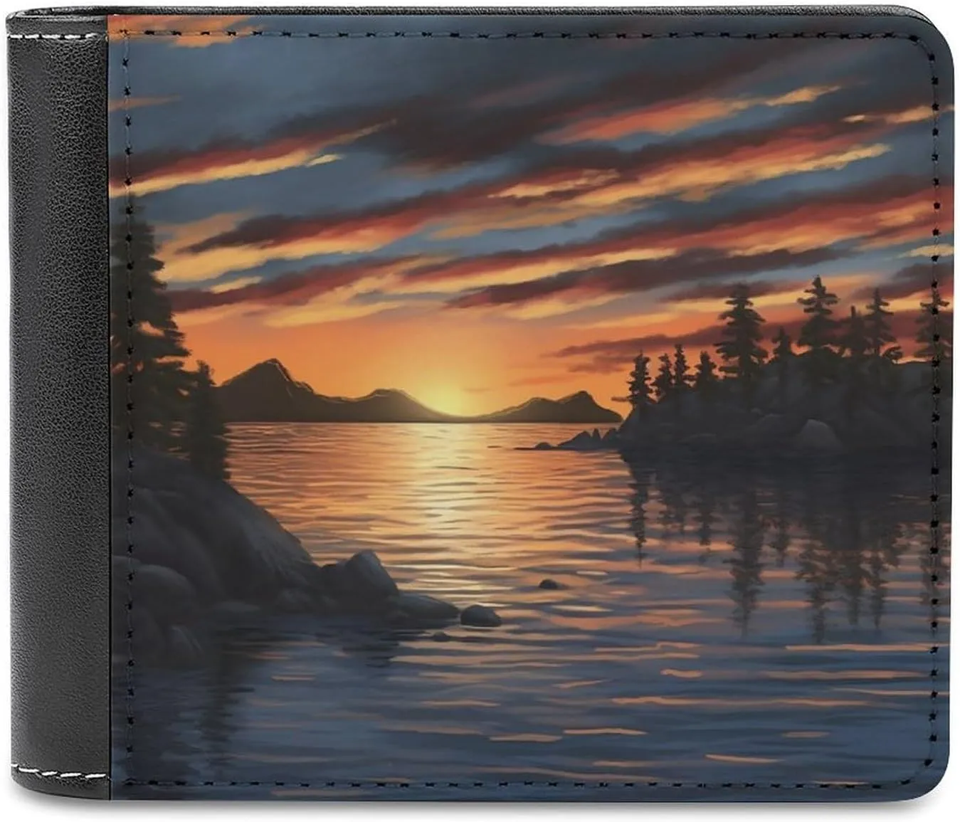 Sunset on The Lake Wallet Large Capacity Leather Wallet Phone Clutch Travel Purse for Men Women Gift