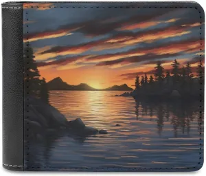 Sunset on The Lake Wallet Large Capacity Leather Wallet Phone Clutch Travel Purse for Men Women Gift