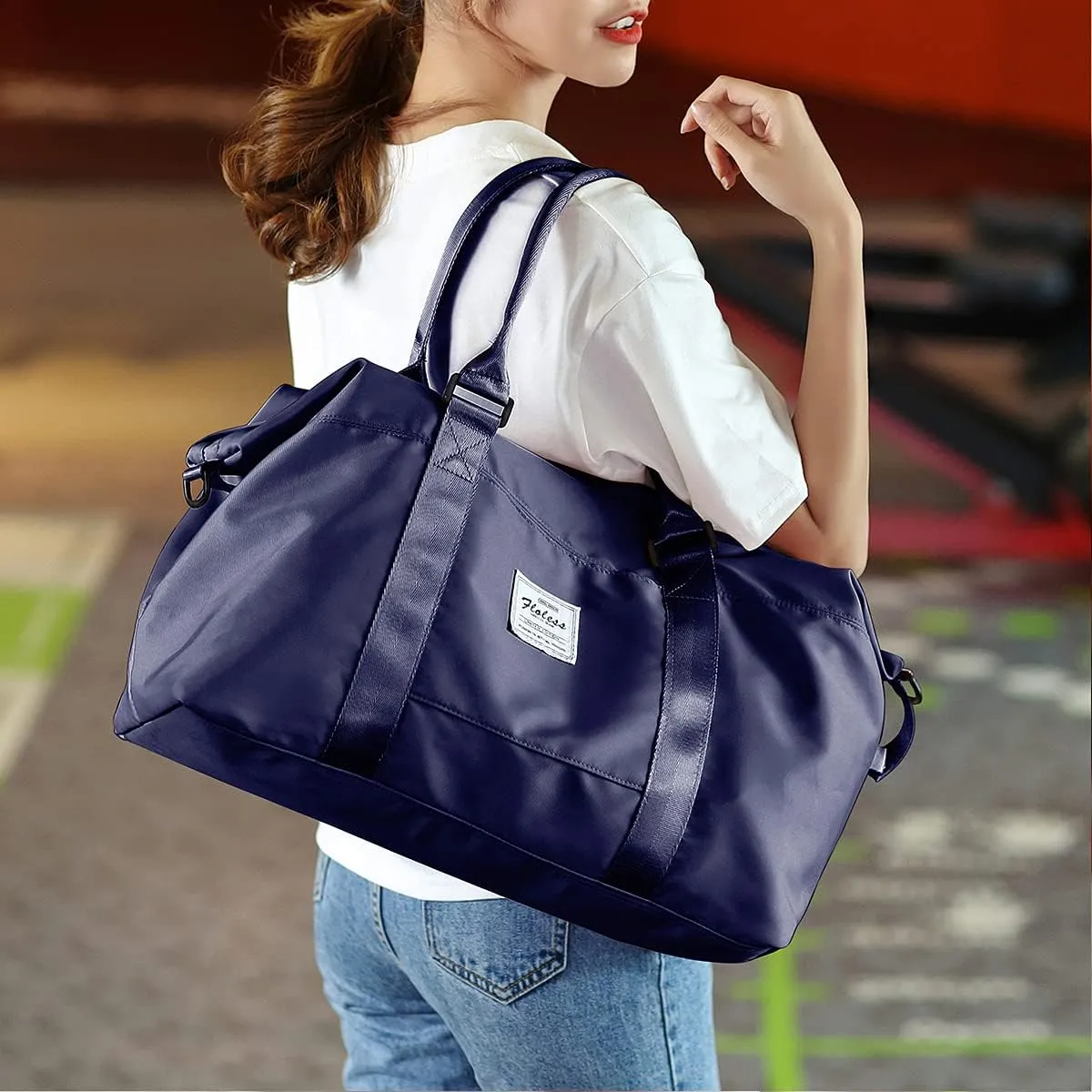 Travel Duffel Bag with Toiletry Bag, Sports Tote Gym Bag, Shoulder Weekender Overnight Bag for WomenDark Blue
