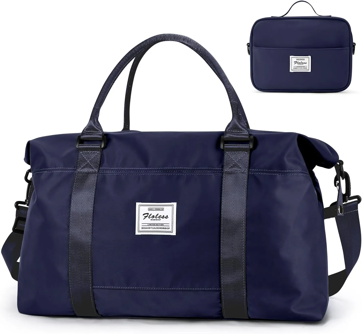 Travel Duffel Bag with Toiletry Bag, Sports Tote Gym Bag, Shoulder Weekender Overnight Bag for WomenDark Blue