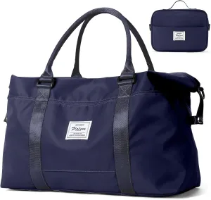 Travel Duffel Bag with Toiletry Bag, Sports Tote Gym Bag, Shoulder Weekender Overnight Bag for WomenDark Blue