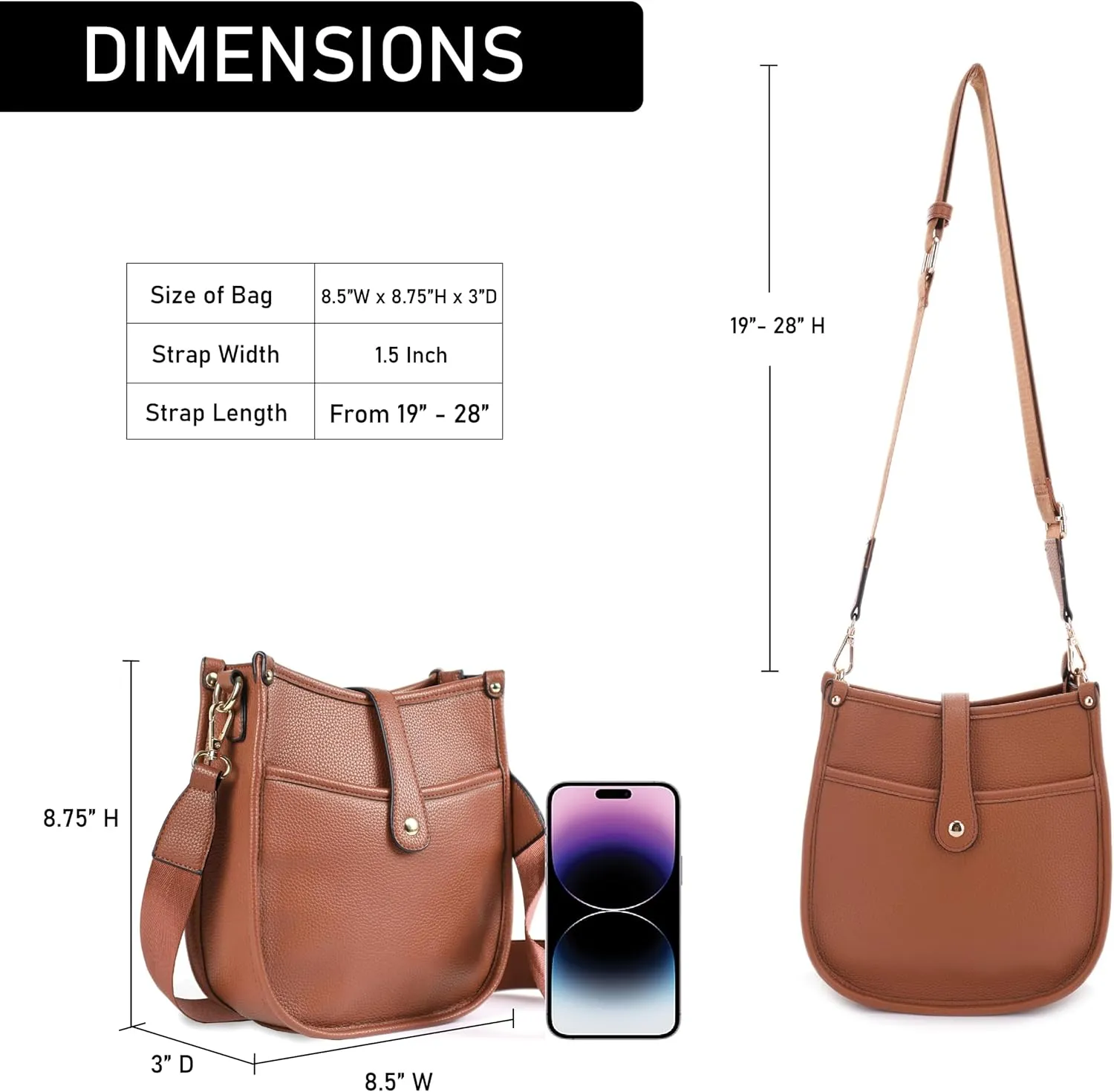 Trendy Hobo Crossbody Handbag with Adjustable Straps - Vegan Leather Designer Purses