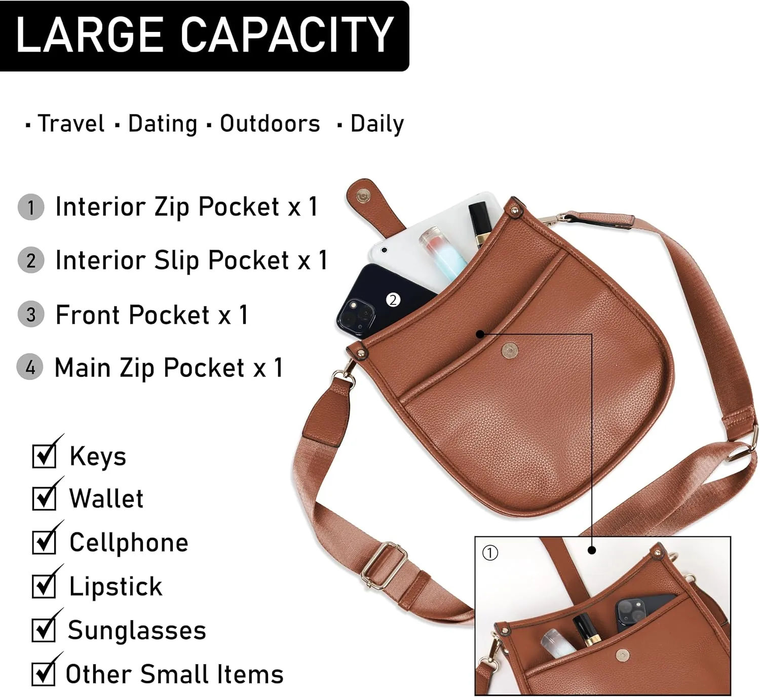 Trendy Hobo Crossbody Handbag with Adjustable Straps - Vegan Leather Designer Purses