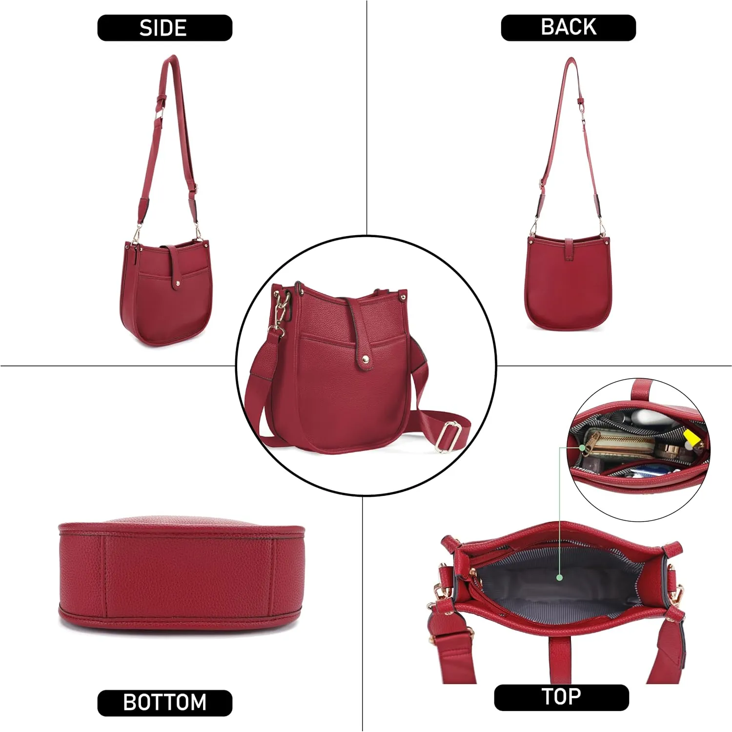 Trendy Hobo Crossbody Handbag with Adjustable Straps - Vegan Leather Designer Purses