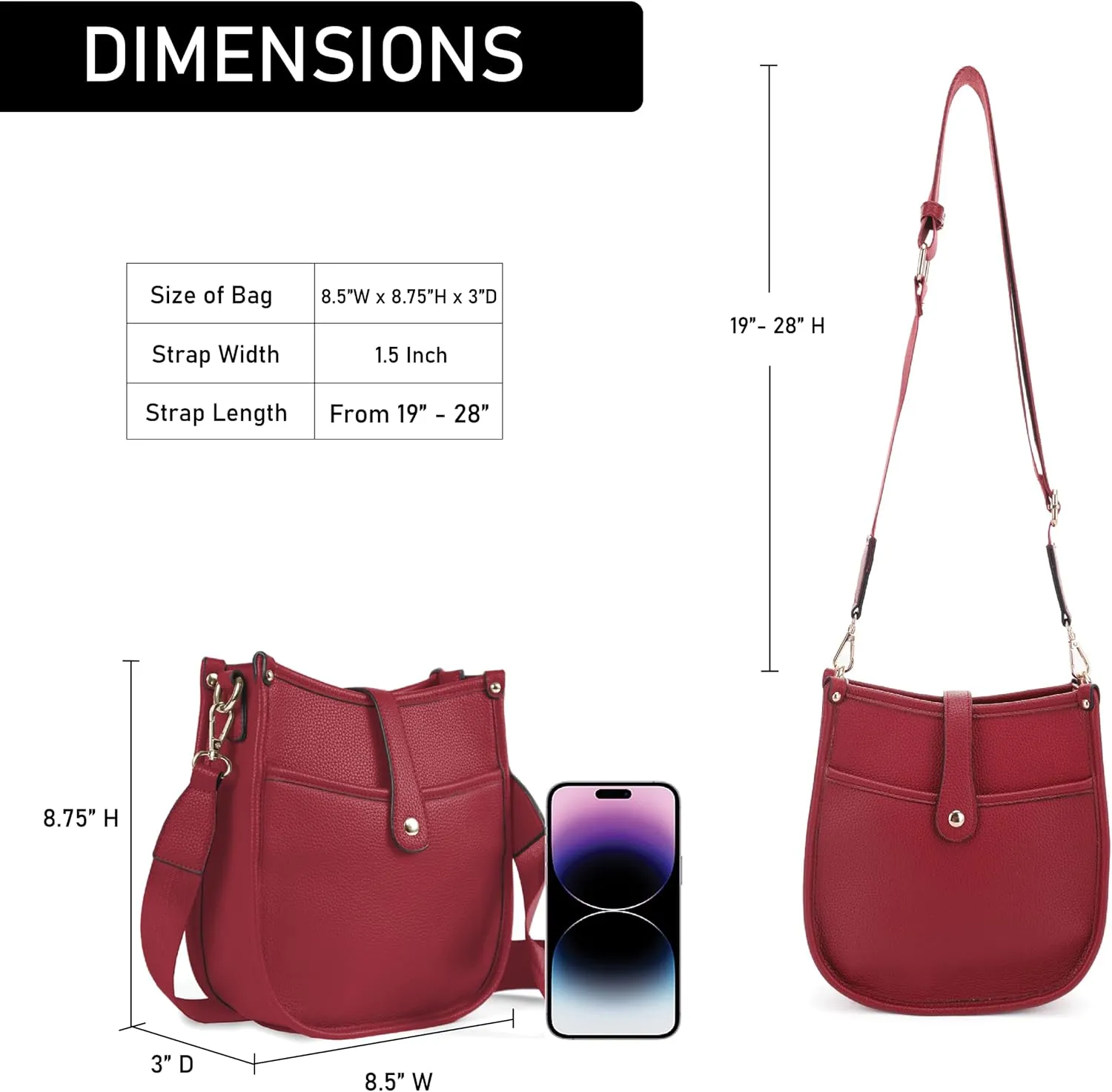 Trendy Hobo Crossbody Handbag with Adjustable Straps - Vegan Leather Designer Purses