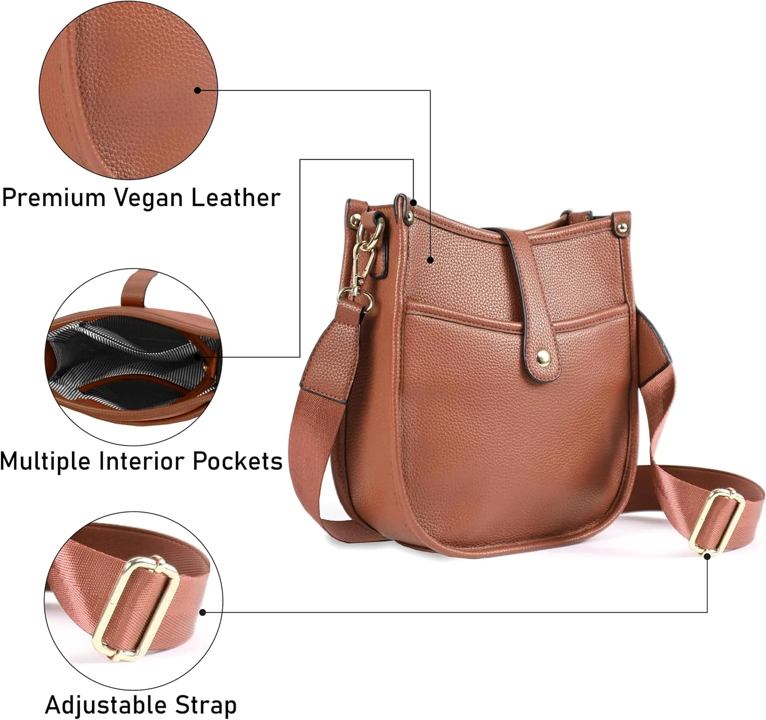 Trendy Hobo Crossbody Handbag with Adjustable Straps - Vegan Leather Designer Purses