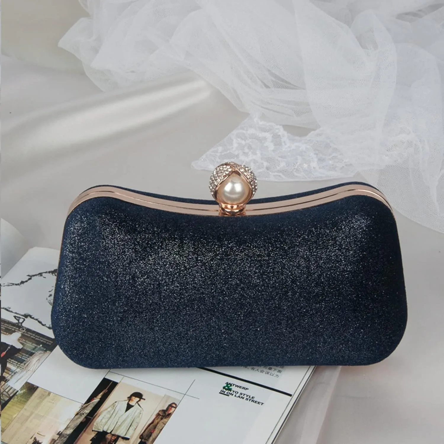 Velvet Evening Bag for Women Glitter Clutch Bag Sparkly Sequins Handbag Shoulder Bag