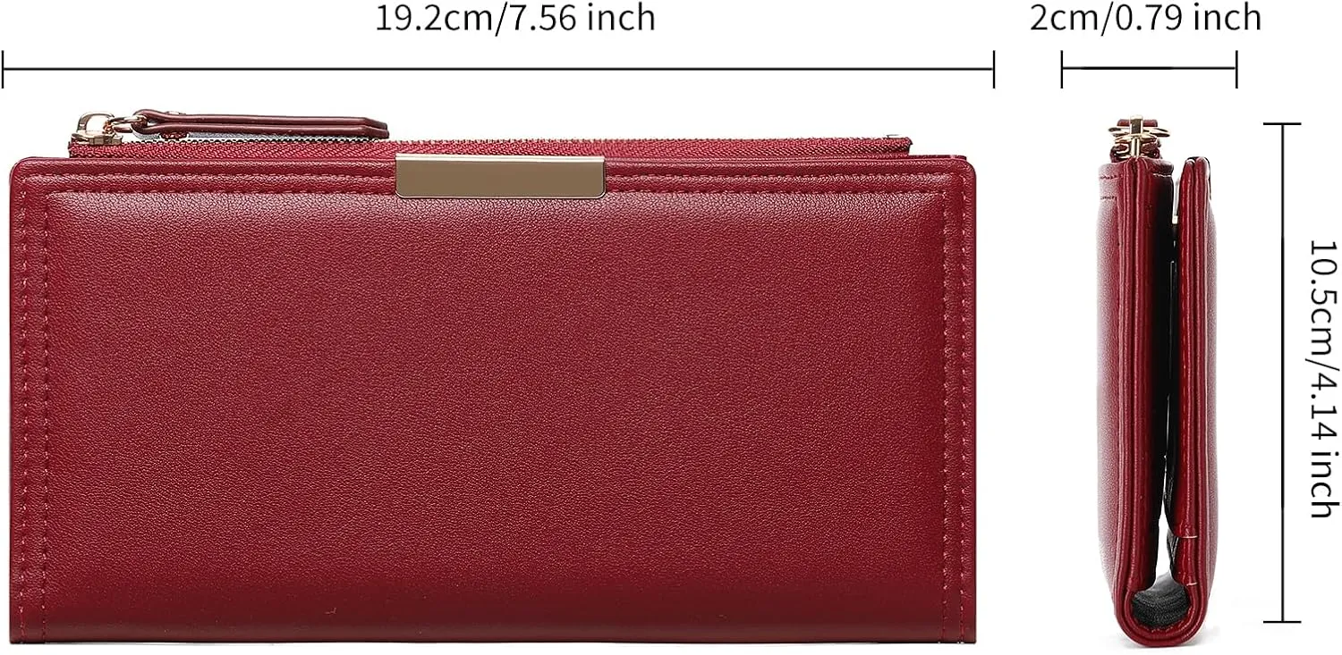Wallet Women Leather RFID Blocking Large Capacity Credit Card Holder Bifold Long Ladies Purse with Zipper Pocket
