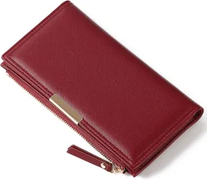 Wallet Women Leather RFID Blocking Large Capacity Credit Card Holder Bifold Long Ladies Purse with Zipper Pocket