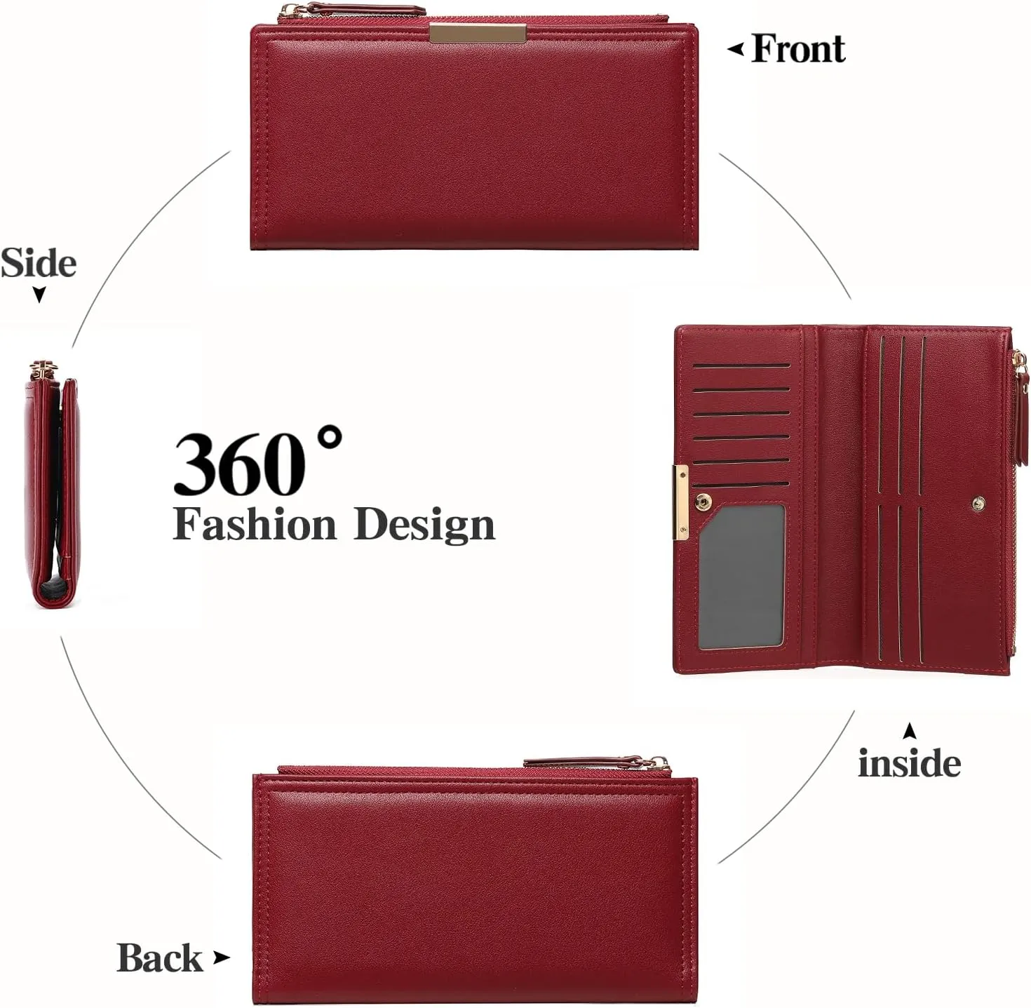 Wallet Women Leather RFID Blocking Large Capacity Credit Card Holder Bifold Long Ladies Purse with Zipper Pocket