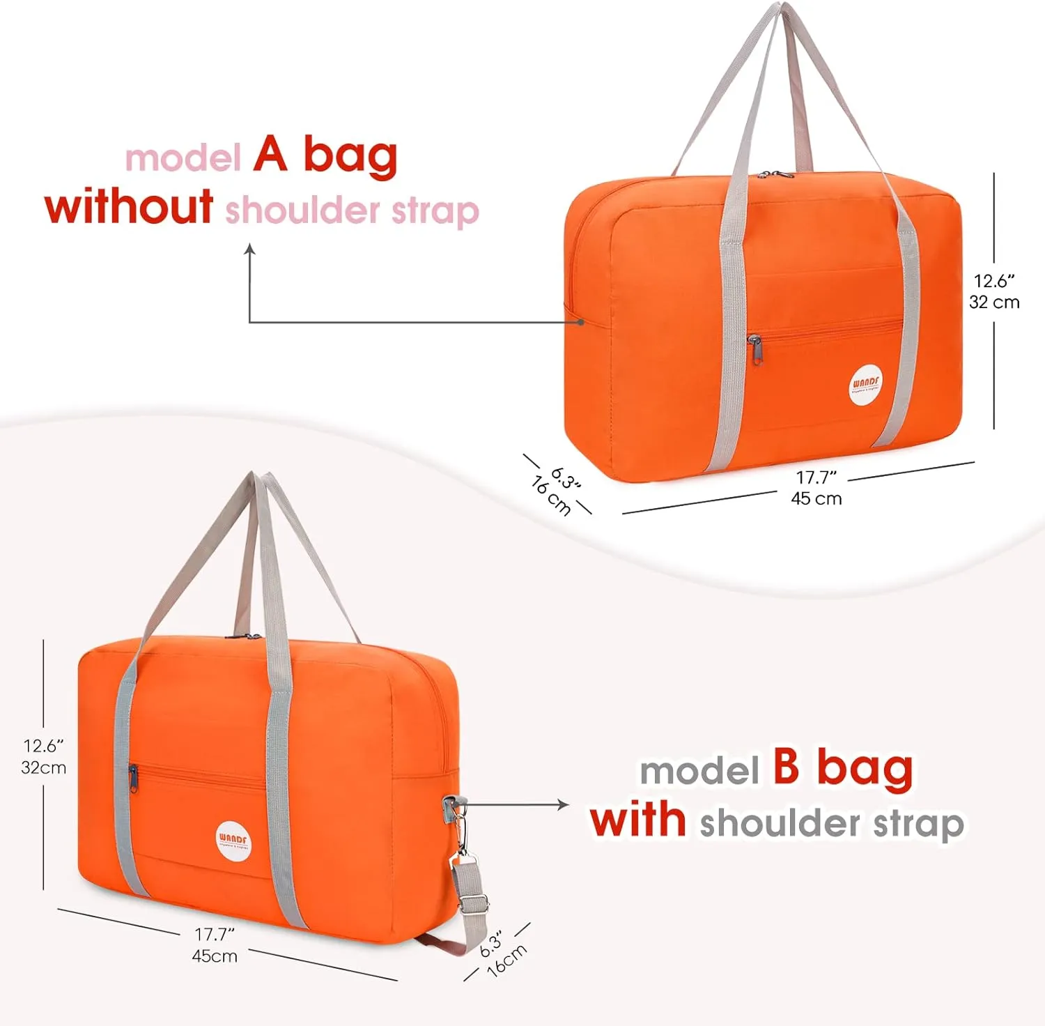 WANDF For Spirit Airlines Personal Item Bag 18x14x8 Travel Duffel Bag Underseat Foldable Carry-on Luggage for Women