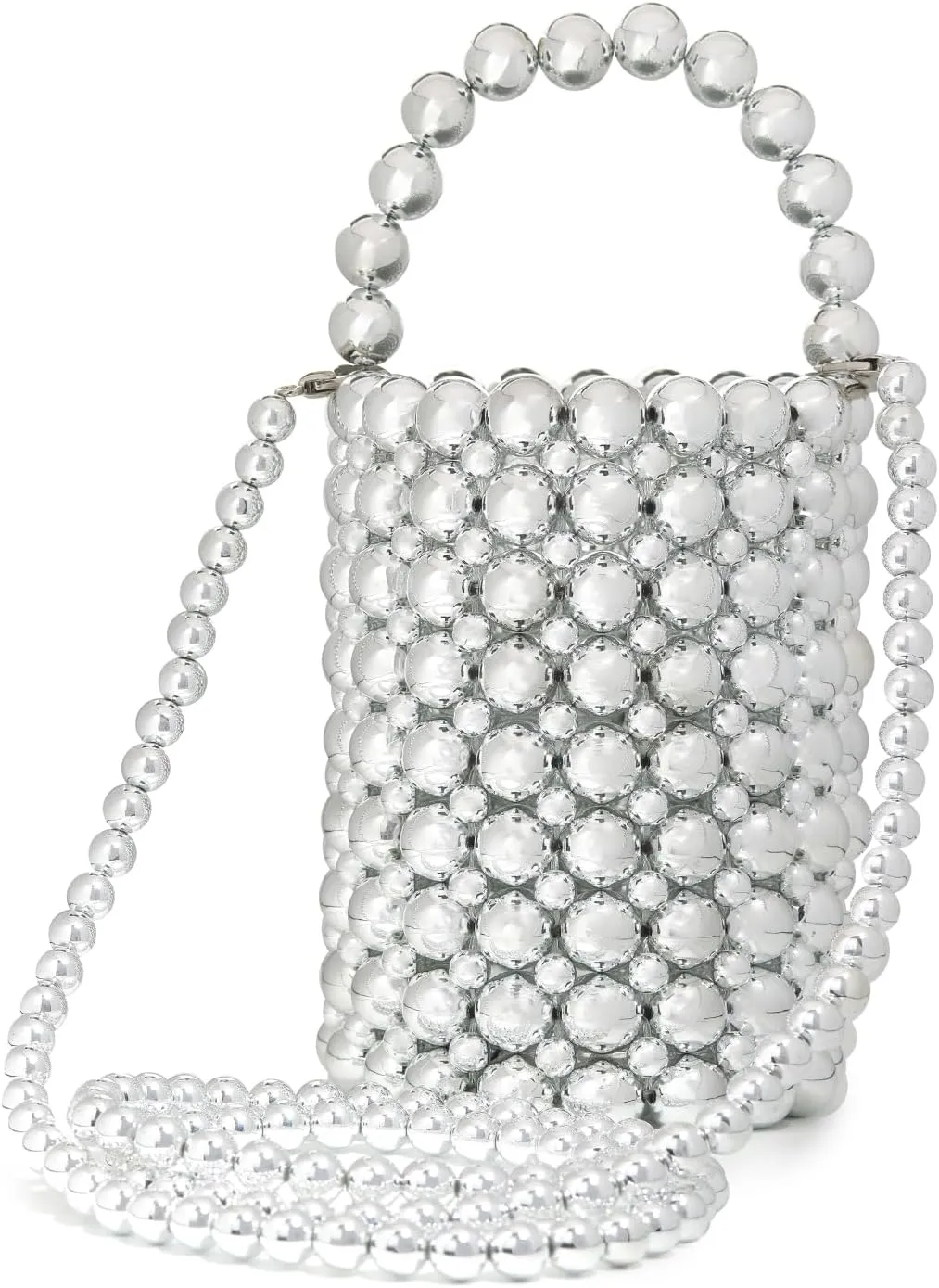 white pearl Women Beaded crossbody purse Evening Bucket Handmade Bags with DustBag for Wedding Party banquet