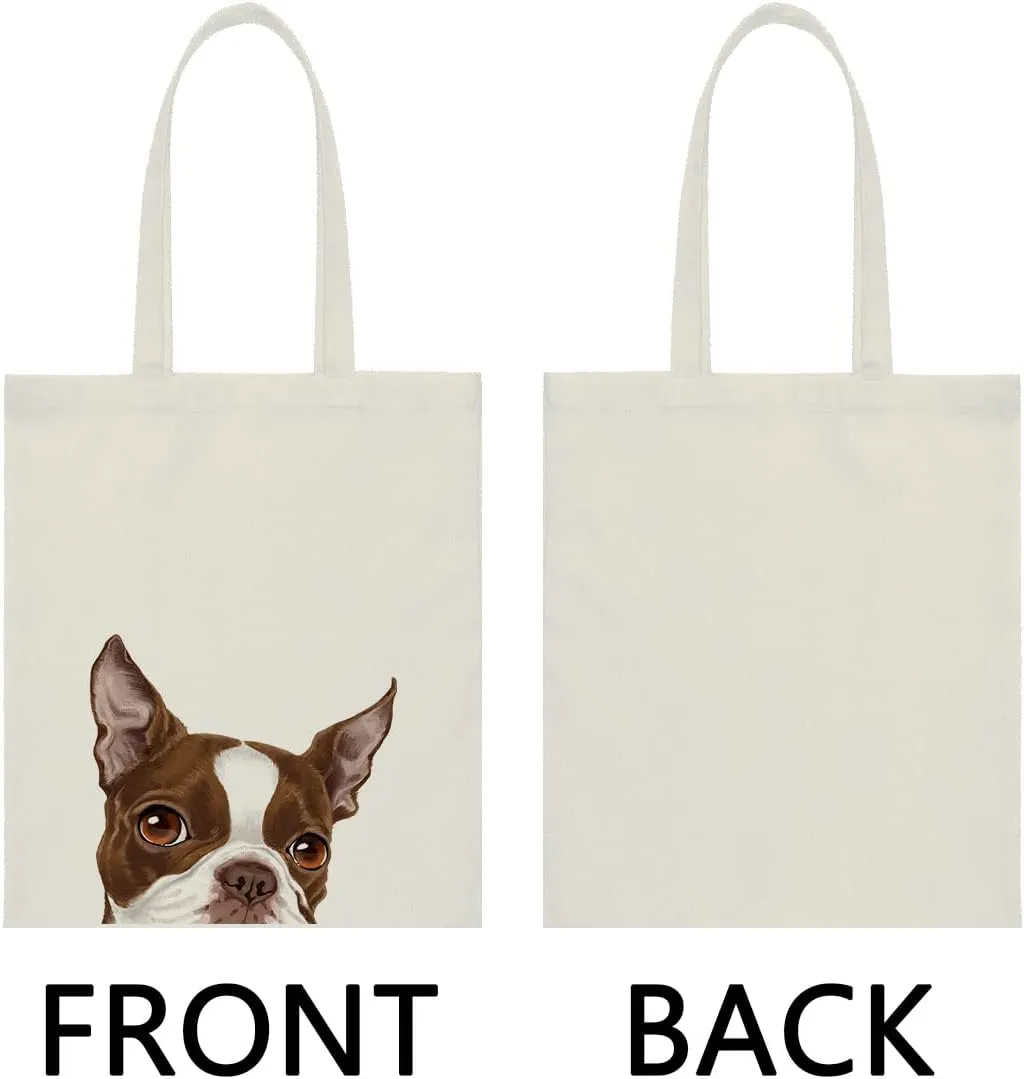 WIRESTER Reusable Canvas Tote Bag for Women Girls, Grocery Shopping Bag, Shoulder Bag, Travel Tote Bag, Cute Dog Cat