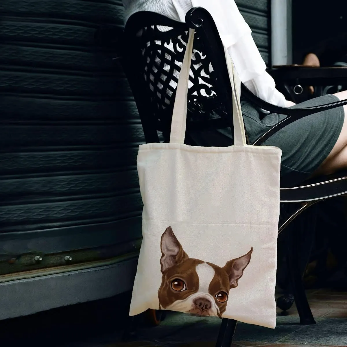 WIRESTER Reusable Canvas Tote Bag for Women Girls, Grocery Shopping Bag, Shoulder Bag, Travel Tote Bag, Cute Dog Cat