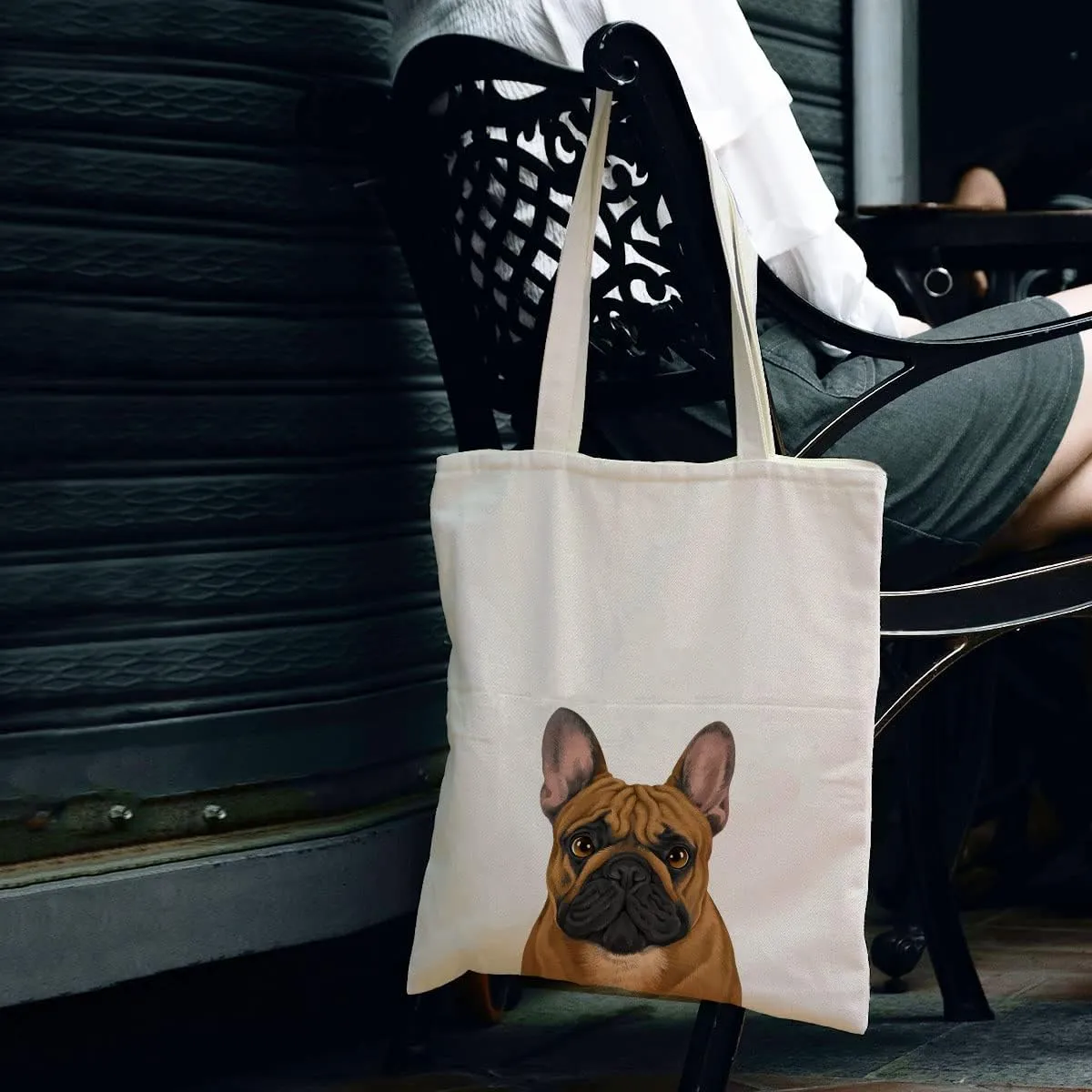 WIRESTER Reusable Canvas Tote Bag for Women Girls, Grocery Shopping Bag, Shoulder Bag, Travel Tote Bag, Cute Dog Cat