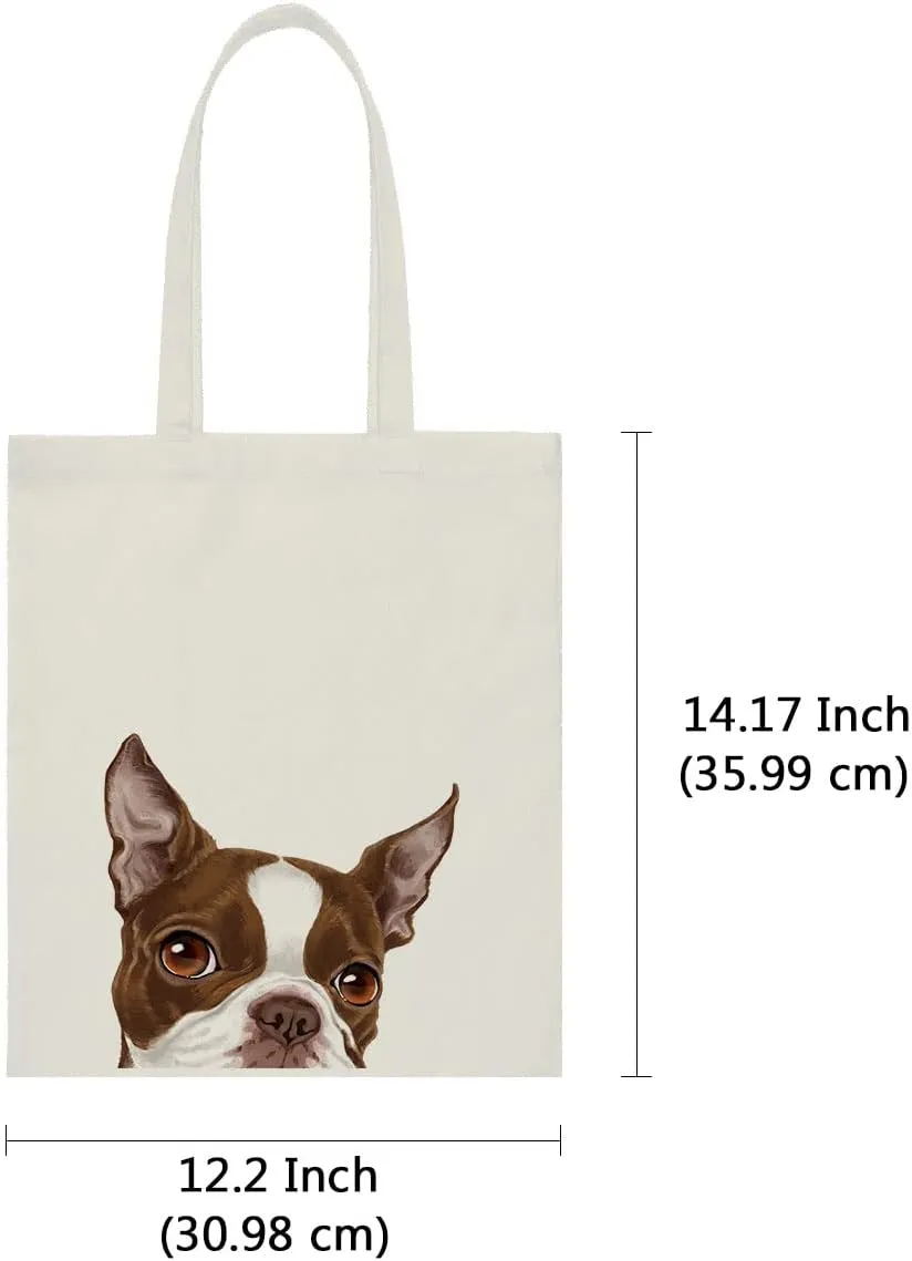 WIRESTER Reusable Canvas Tote Bag for Women Girls, Grocery Shopping Bag, Shoulder Bag, Travel Tote Bag, Cute Dog Cat