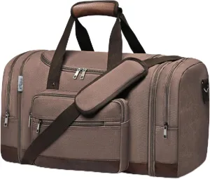Wolhbege Duffle Bag for Travel,Mens Travel Bag & Carry On Bag for Men with Expandable Design and Luggage Sleeve Duffel Bag for Gym, Weekender, Overnight Trips Brown