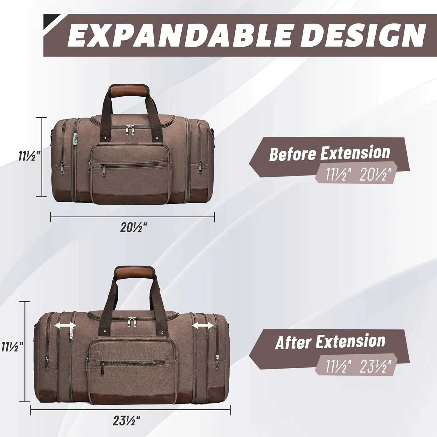 Wolhbege Duffle Bag for Travel,Mens Travel Bag & Carry On Bag for Men with Expandable Design and Luggage Sleeve Duffel Bag for Gym, Weekender, Overnight Trips Brown